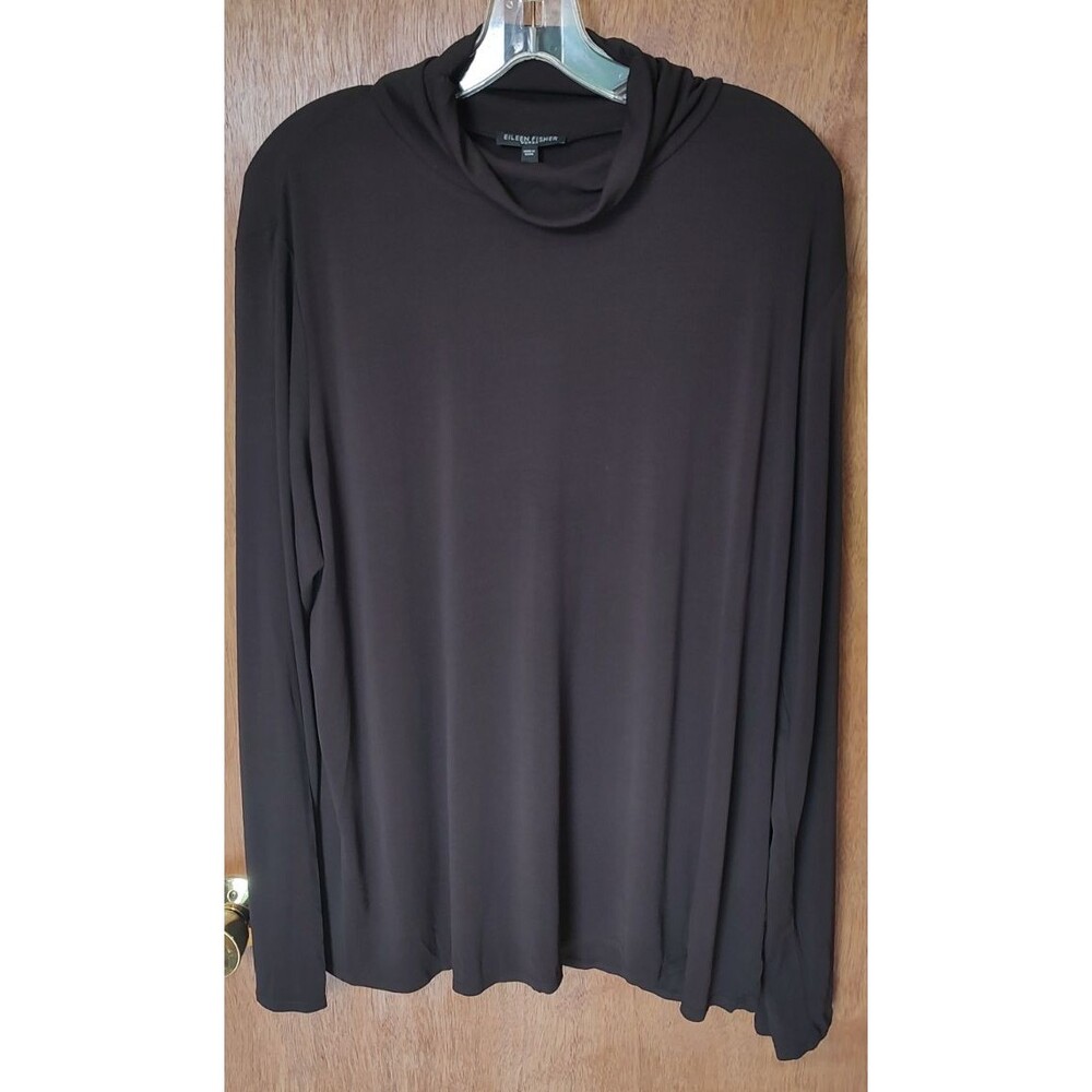 NWT Eileen Fisher Woman 1X brown stretch silk jersey turtleneck long sleeves